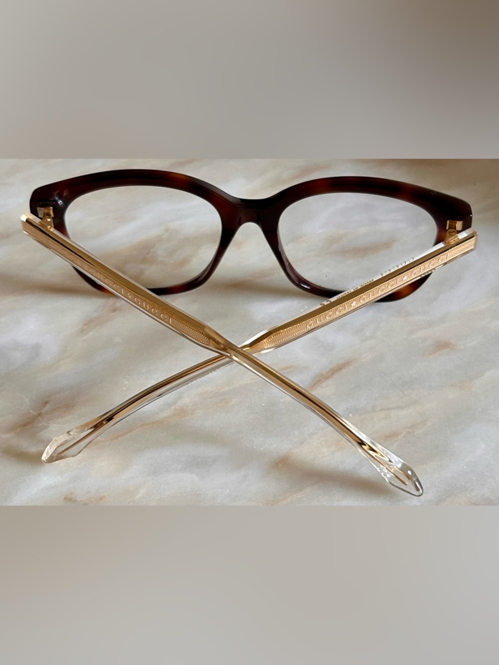 Gucci GG0566ON 002 Womens Tortoise Crystal Cat Eye Glasses Guaranteed Authentic - Picture 3 of 10